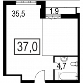 1-комнатная квартира 37 м²