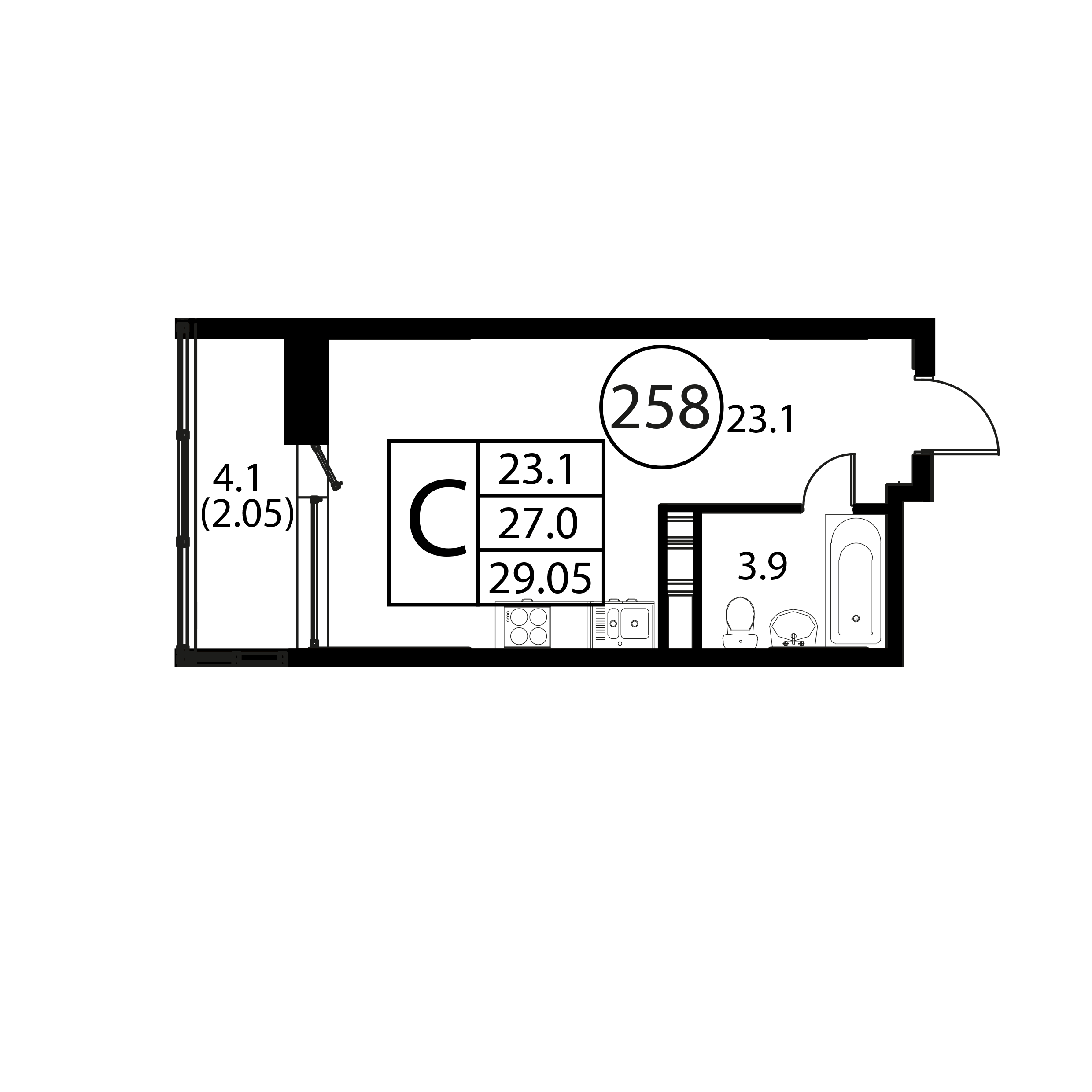 ЖК «Космос»: квартира № 258 в корпусе 1 в секции 5