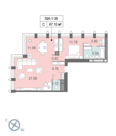 Студия, 67.09 м²