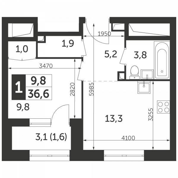 1 комната до 36.6