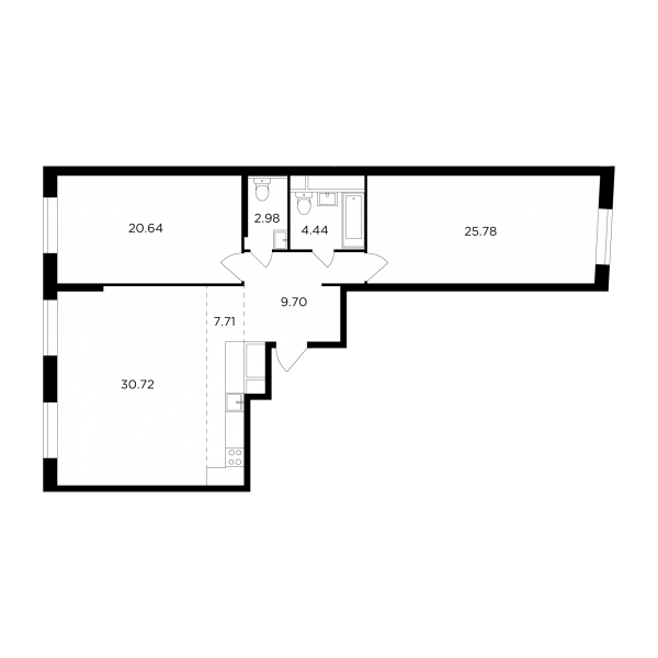 3-комнатная квартира №1343, 102,0 м² за 33,69 млн руб. в ЖК «КутузовGRAD II» - планировка