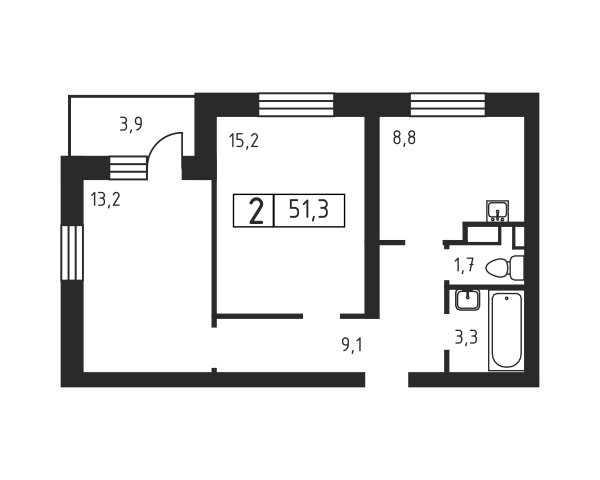 2 комнаты до 51.3
