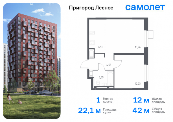 1 комната до 42