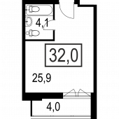 1-комнатная квартира 32 м²