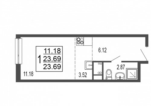 Студия, 24.3 м²