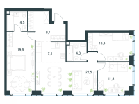 Многокомнатная, 93.1 м²