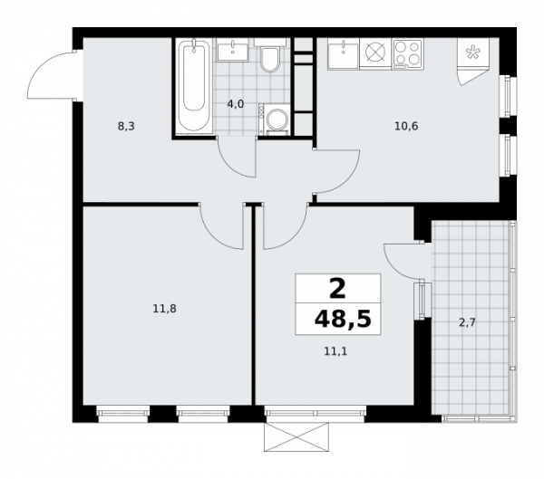 2 комнаты до 48.5