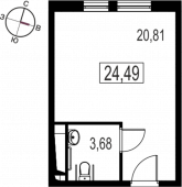 1-комнатная квартира 24,49 м²