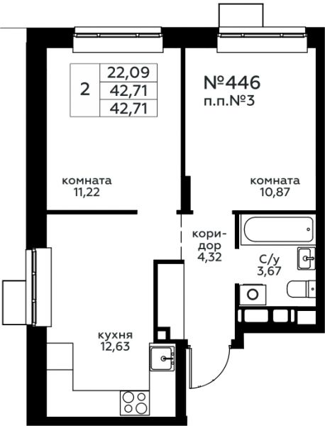 2 комнаты до 42.71