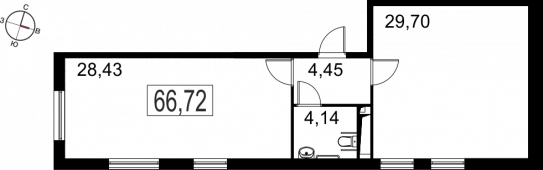 2-комнатная квартира 66,72 м²