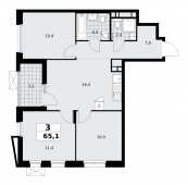 3-комнатная квартира 65,1 м²