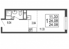 1-комнатная квартира 24,08 м²