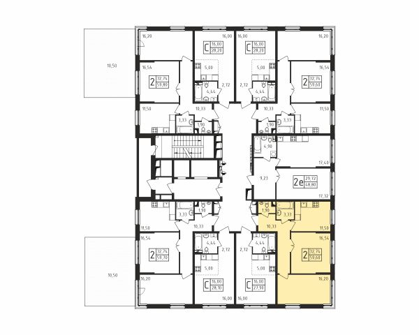 2 комнаты до 59.6