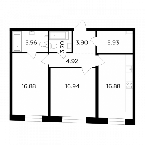 2-комнатная, 74.71 м²