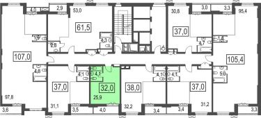 1-комнатная квартира 32 м²