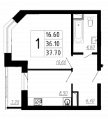 1-комнатная квартира 37,2 м²