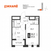 1-комнатная квартира 37,6 м²