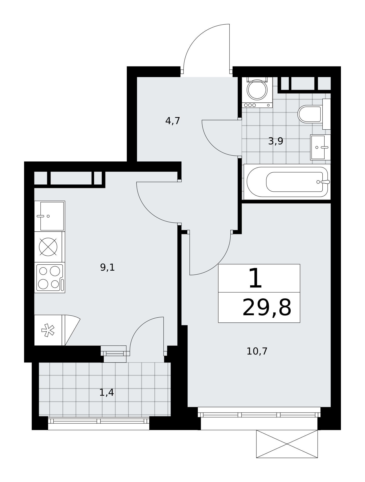 1-комнатная квартира №24К-25.1-109, 29,8 м² за 11,36 млн руб. в ЖК «Скандинавия» - планировка