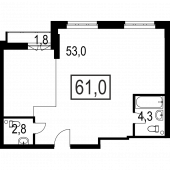 2-комнатная квартира 61 м²