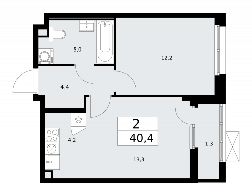 2-комнатная, 40.4 м²