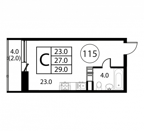 Студия, 29 м²