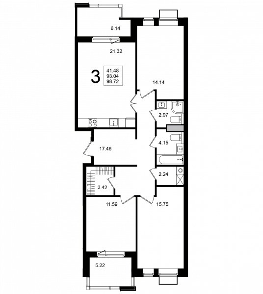 3 комнаты до 98.72