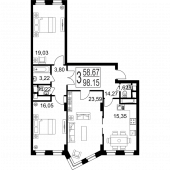 3-комнатная квартира 98,15 м²