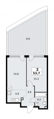 2-комнатная, 53.7 м²