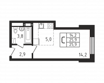 1-комнатная квартира 25,9 м²