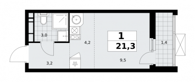 1-комнатная квартира 21,3 м²