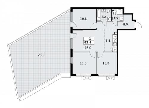 Многокомнатная, 92.6 м²