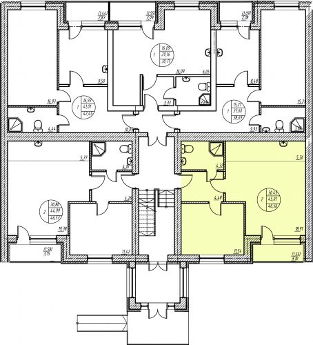 2-комнатная, квартира, 45.1 м²