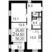 2-комнатная квартира 56,2 м²
