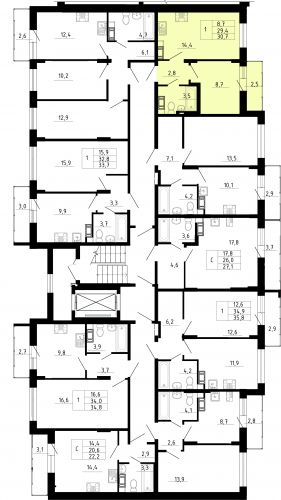 1-комнатная, квартира, 29.4 м²