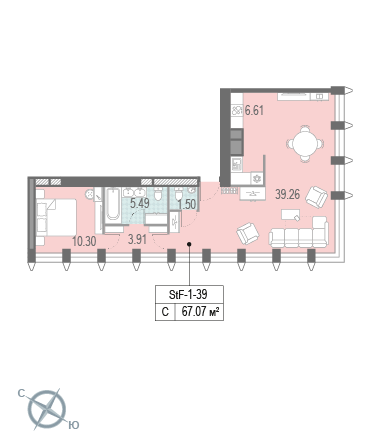 Студия, 67.19 м²