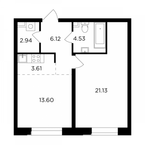 2-комнатная, 51.93 м²