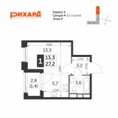 1-комнатная квартира 27,2 м²
