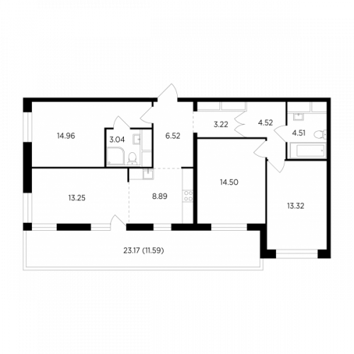 Многокомнатная, 98.32 м²