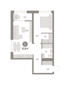 1-комнатная квартира 53,84 м²