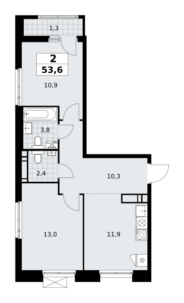 2 комнаты до 53.6