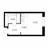 1-комнатная квартира 25,19 м²
