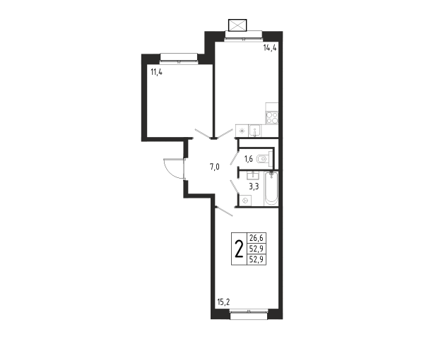 2 комнаты до 52.9