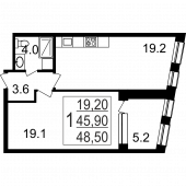 1-комнатная квартира 48,5 м²