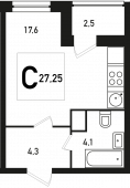 1-комнатная квартира 27,25 м²