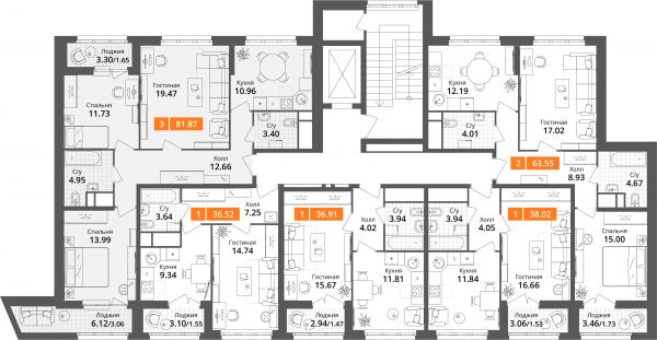 3 комнаты до 81.87