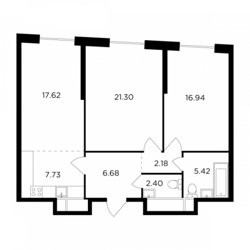 3-комнатная, 80.27 м²