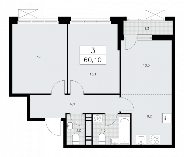 3 комнаты до 60.1