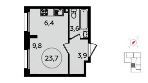 1-комнатная квартира 23,7 м²