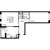 2-комнатная квартира 54,77 м²
