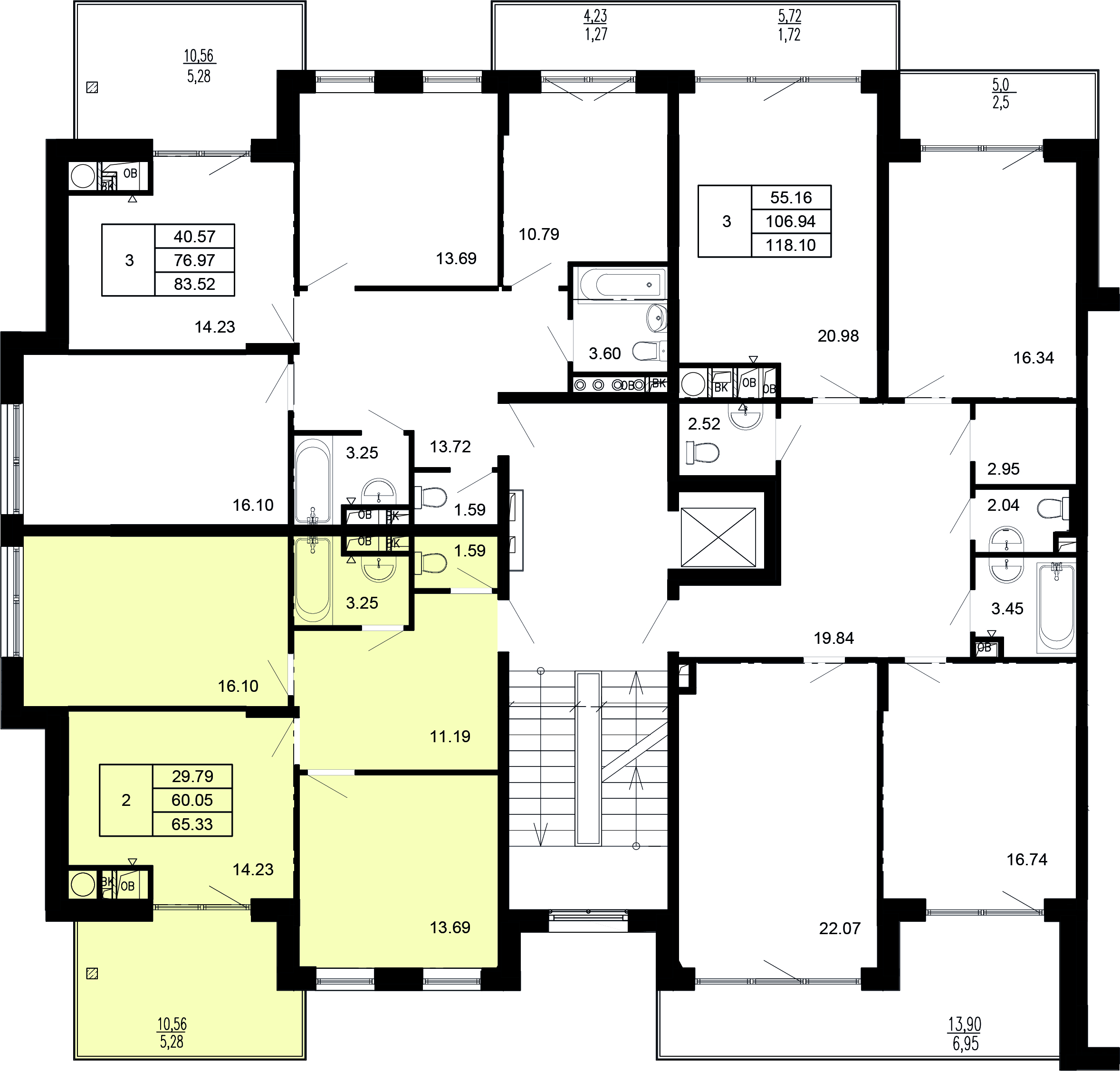 2-комнатная квартира №7, 65,3 м² за 16,05 млн руб. в ЖК «Сказка» - планировка